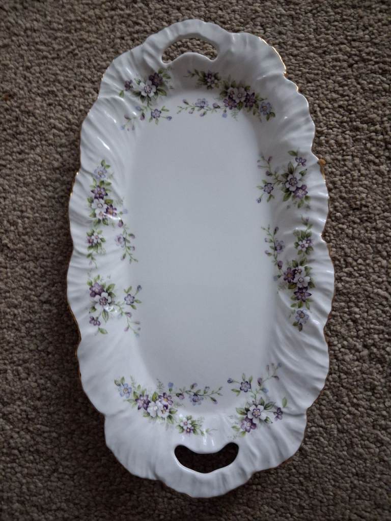 Lovely White Ceramic Serving Tray with Floral Design