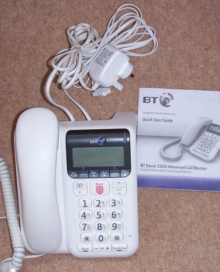 BT DECOR 2600 ADVANCED CALL BLOCKER TELEPHONE WITH ANSWERING MACHINE.