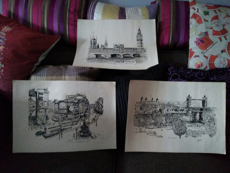 THREE ' HANS ' LONDON SCENE PRINTS - PICCADILLY CIRCUS -TOWER OF LONDON -WESTMINSTER BRIDGE