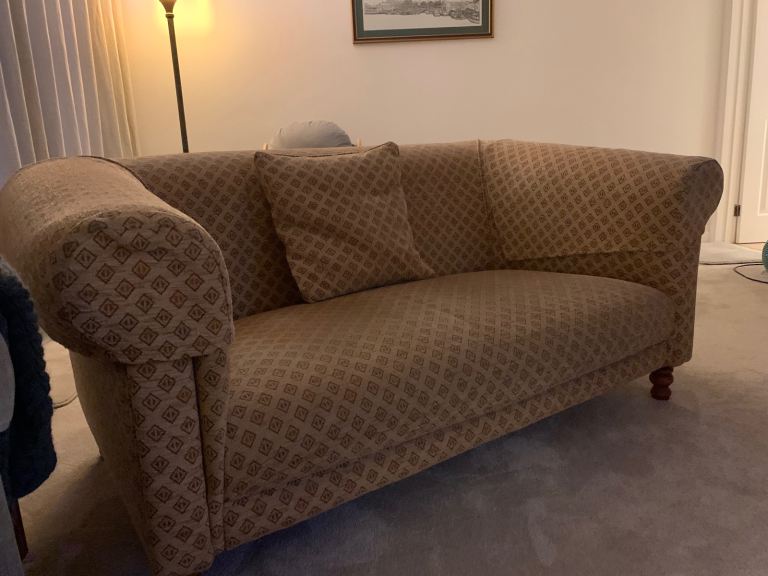 John Lewis 2 seater sofa fabric wooden feet gold/beige