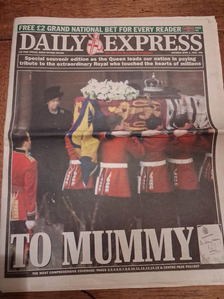 Daily Express Newspaper 6th April 2002 - My Mummy - The Queen Mothers Funeral