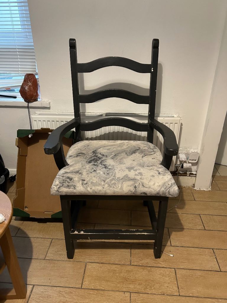 Black Wooden Chair with Padded Seat – Solid, Needs TLC