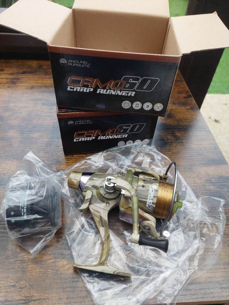 image for NGT, Camo 60 CarpRunner freespool reel. Pre-spooled with 12lb line & spare spool...2 available, bnib