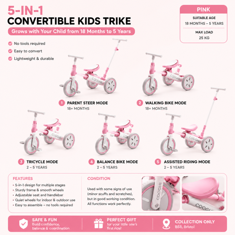 COOGHI 5-in-1 Convertible Kids Trike – Pink, Good Condition