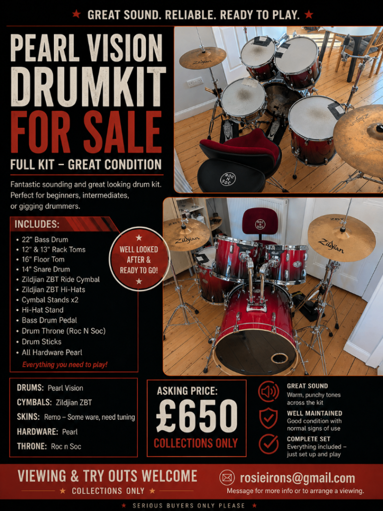 Pearl Vision 5 piece drumkit 