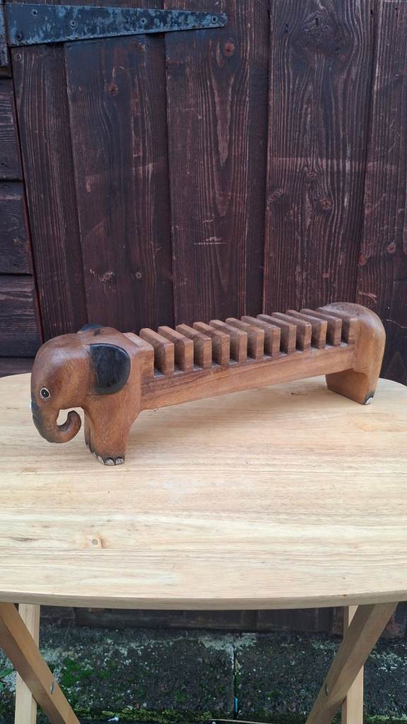 Vintage Elephant Wooden Carved Wood African Animal Table Decor Cd rack