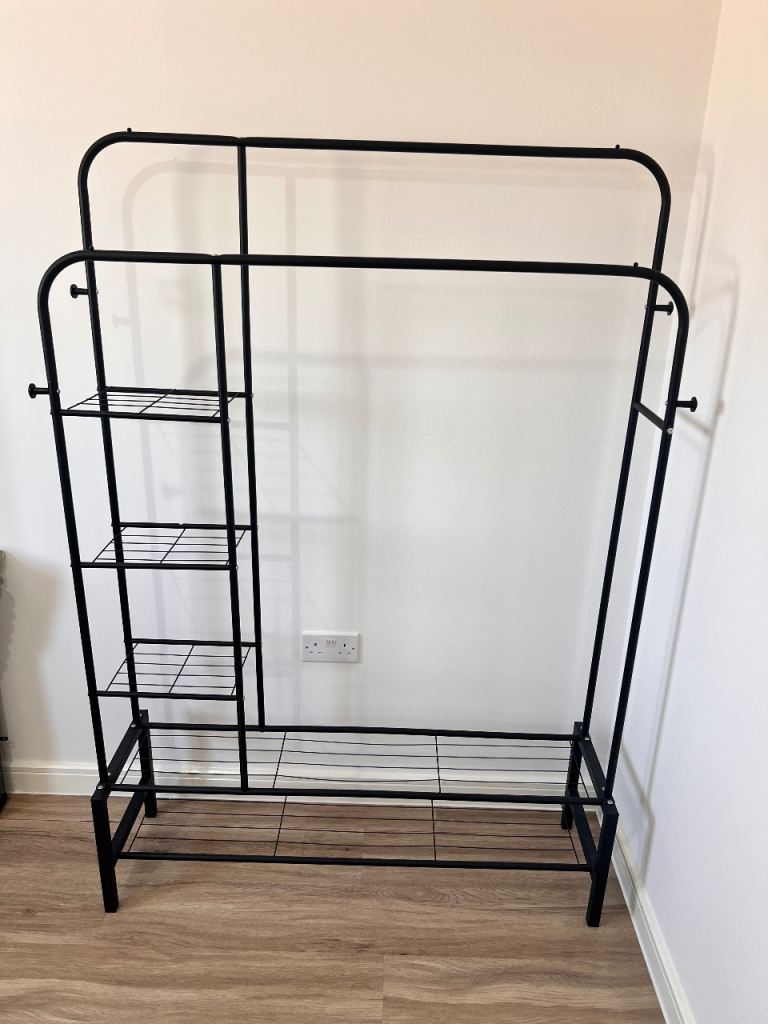Black Metal Clothes Rail with Shelves – As Good As New