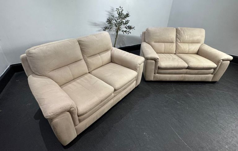 SCS Biscuit Beige Suede Pair of 2 Seater Sofas  £350 Free Local Delivery 