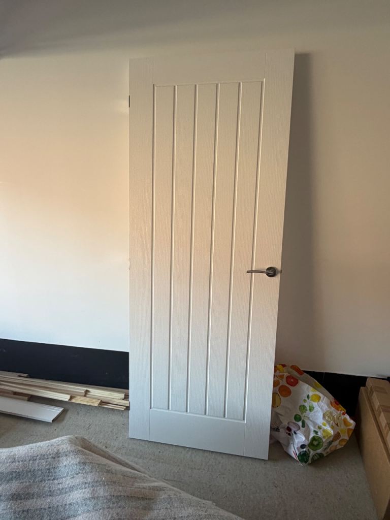 White Vertical Panel Internal Door with Handle