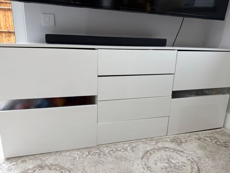 image for Modern High Gloss White Sideboard / Cupboard with Drawers