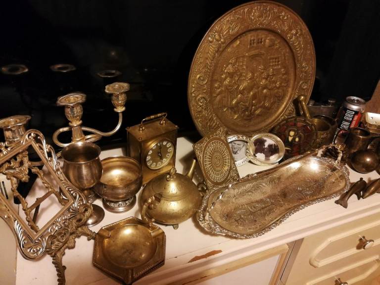 Old antique stylish things made of bronze and silver