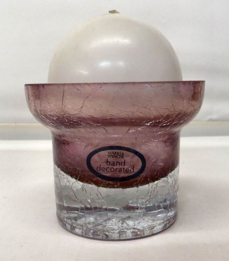 Marks and Spencer crackle glass candle holder and candle in pink hand decorated