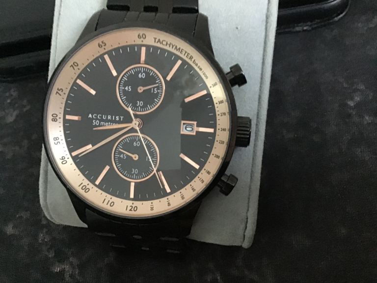 Accurist Chronograph Watch - Black & Rose Gold, As Good As New