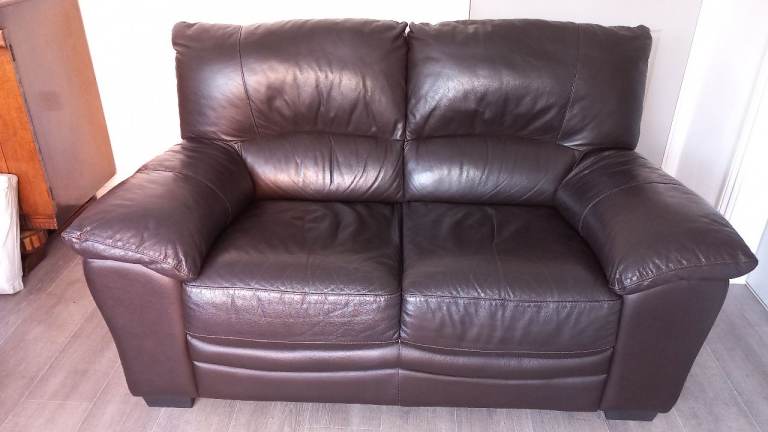 Pair Of Matching Dark Brown, Leather Two Seater Sofas.