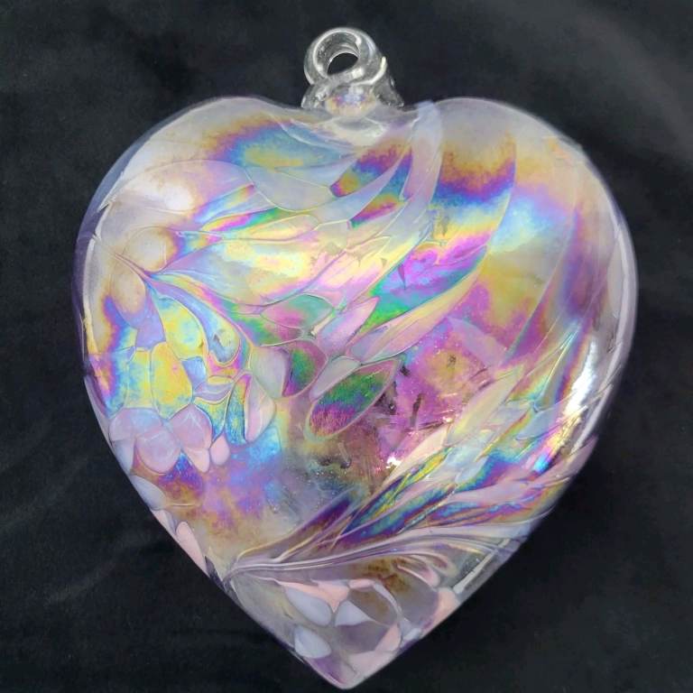 Iron Art Blown Polish Art Glass Heart Shaped