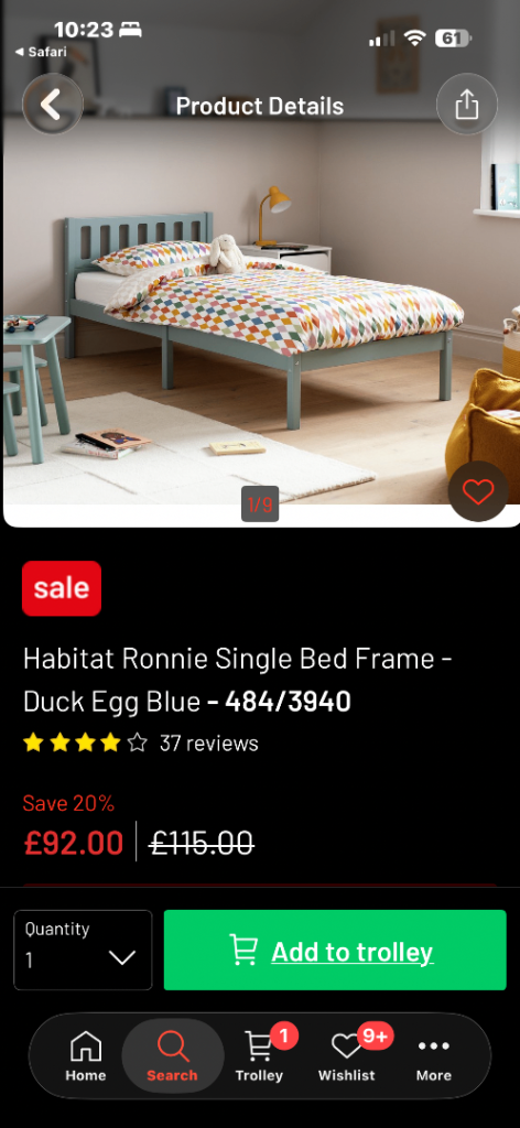 Habitat ronnie single bed 