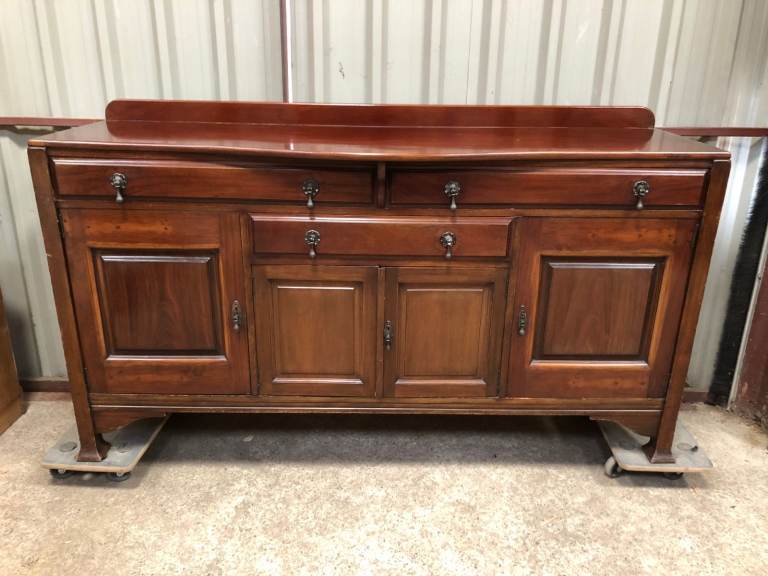 Antique Mahogany Railback Sideboard with Three Drawers and Four Panel Doors