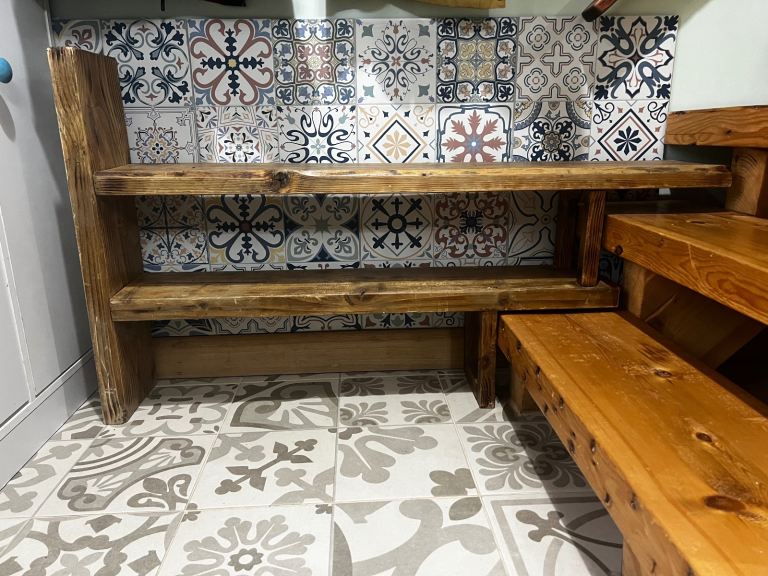 Reclimed wood shoe rack over stairs 