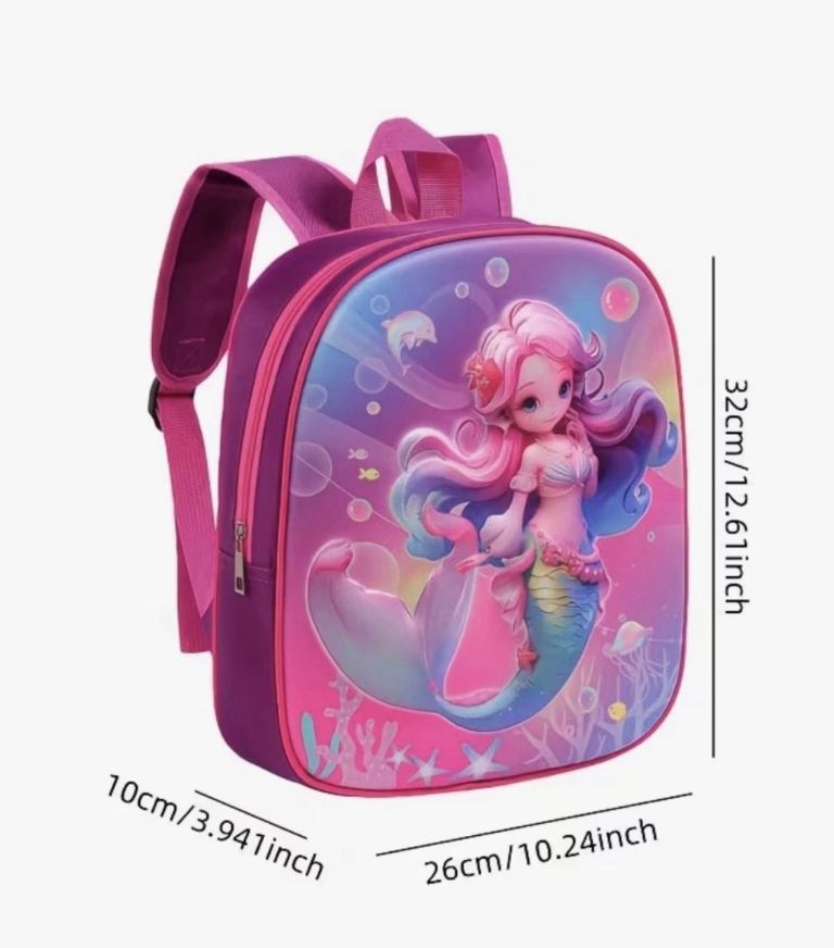 1pc Girls' Mermaid Princess 3D Mermaid Tail Print School Backpack - Cute Large