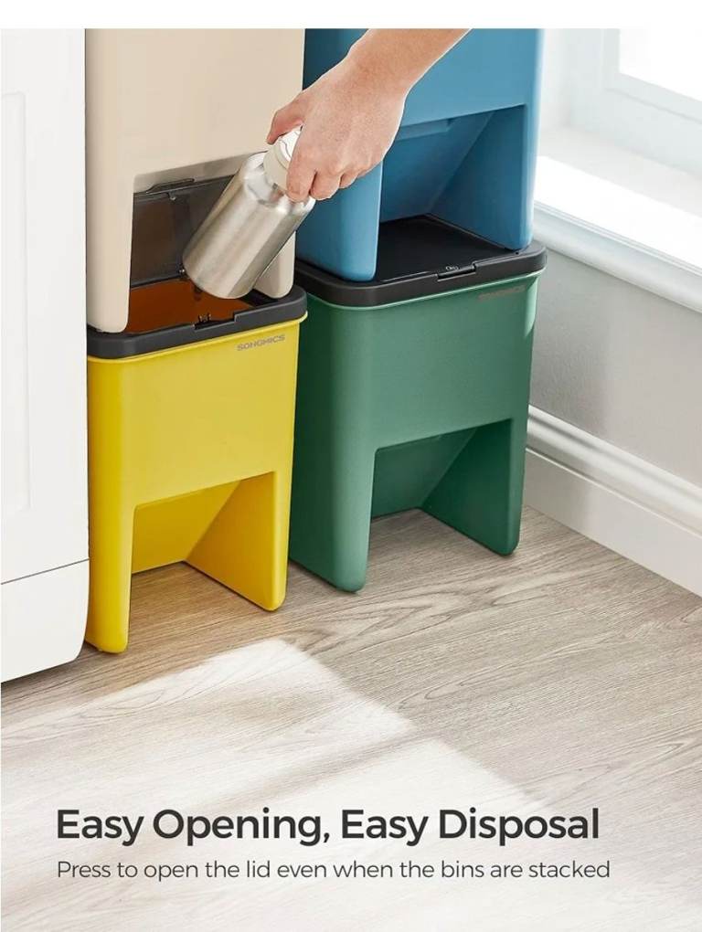 A new still boxed set of 4 Recycling Bins for Kitchen, Set of 4 bins.