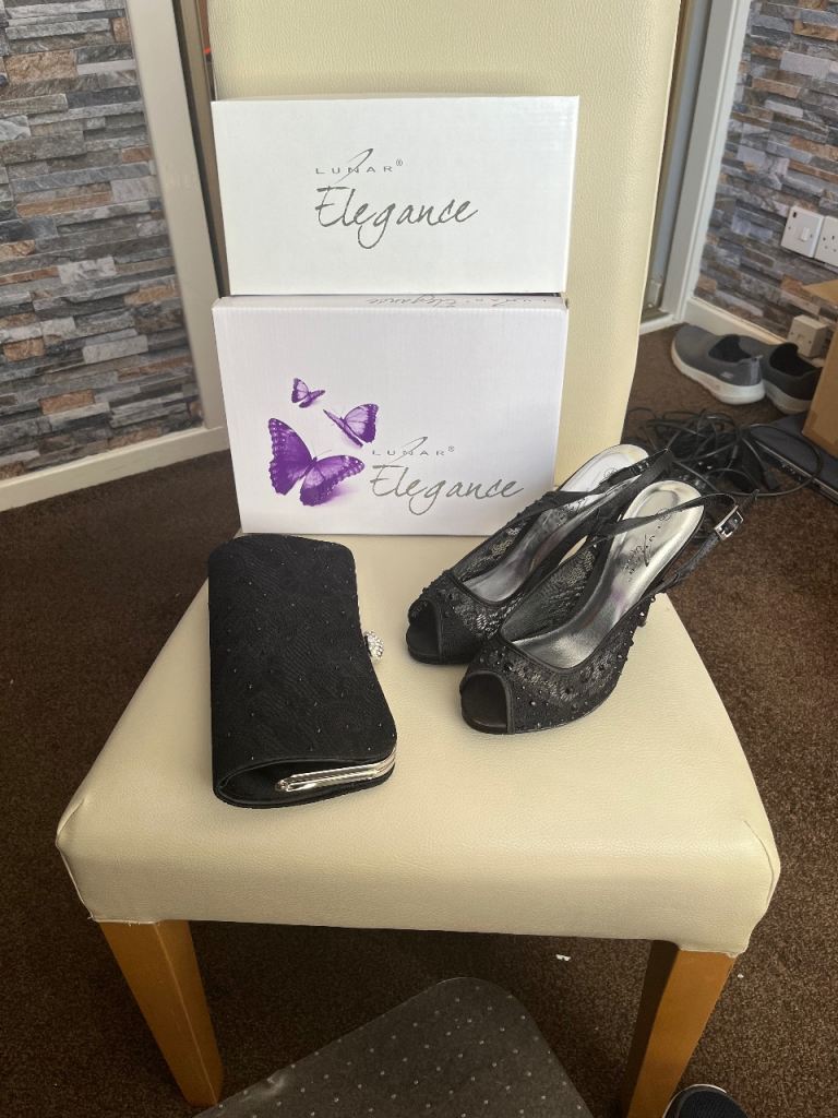 Lunar Elegance Black Heels & Clutch Bag Set – New