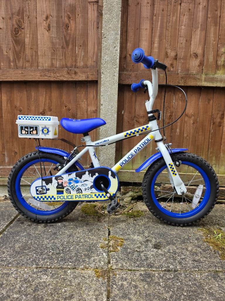 Apollo Police Patrol Kids Bike 14” Childrens Bicycle White Blue
