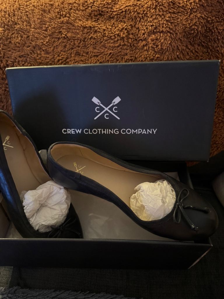 Crew Clothing Company Black Leather Ballet Flats - New with Box