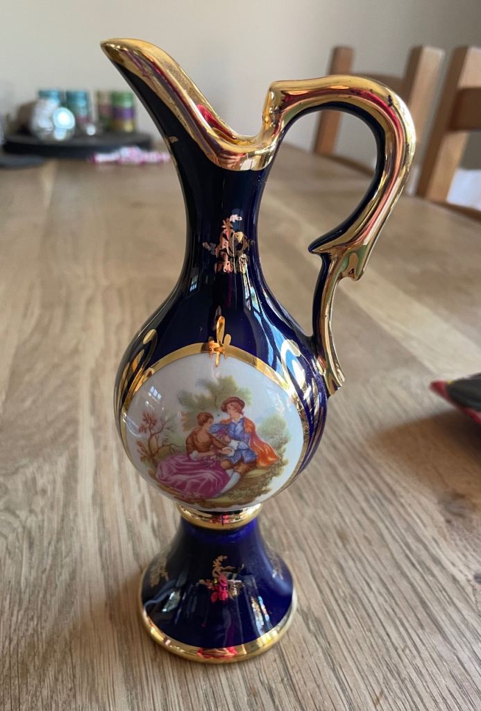 Vintage Gracelaine France Cobalt Blue & Gold Decanter Ewer c.1968
