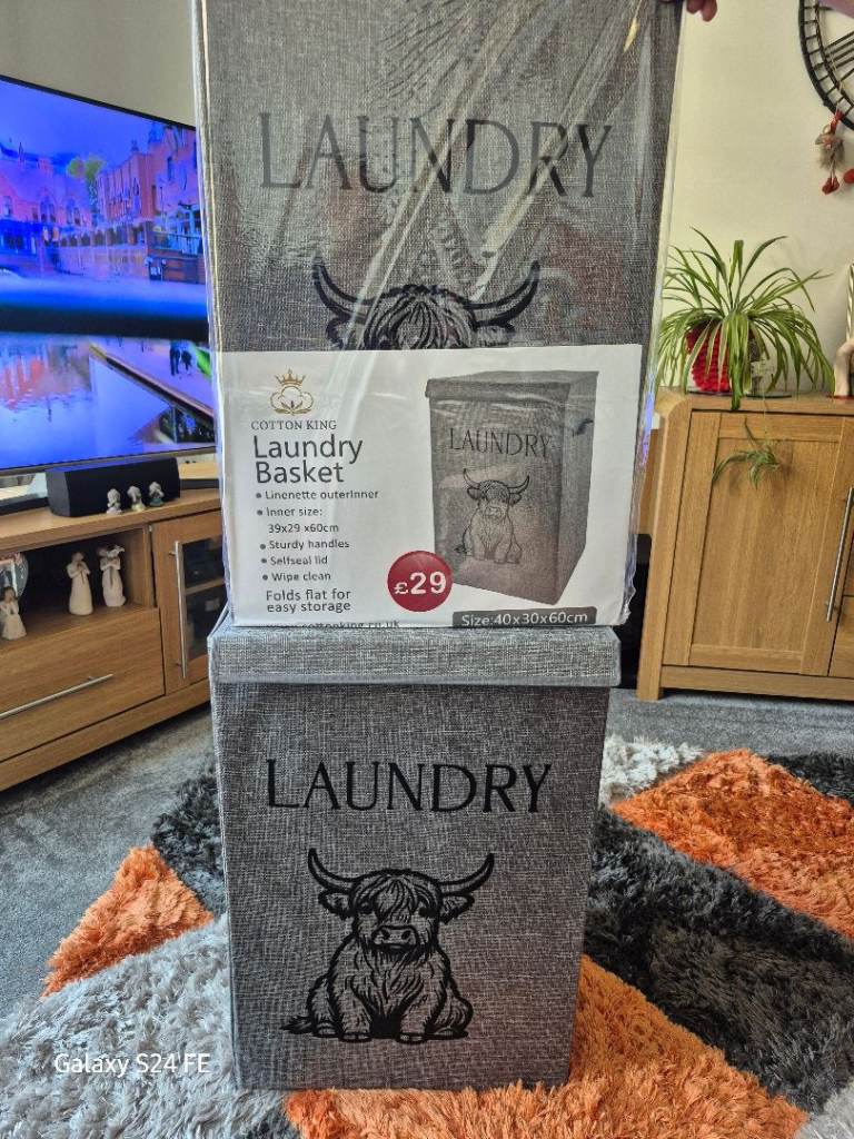 New Cotton King Laundry Basket with Highland Cow Design