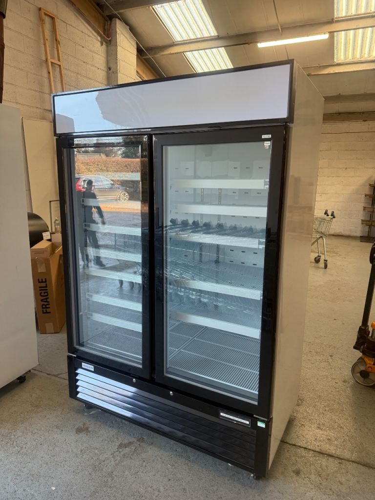 Commercial upright display freezer double door Italian make supermarket shop cafe use 