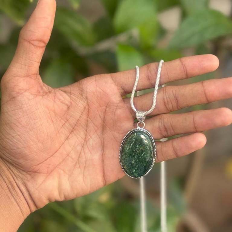Green Jade Pendant with metal  chain