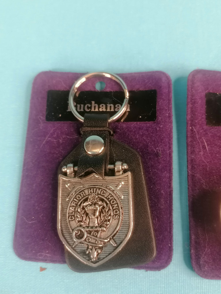2x Buchanan scottish items kilt keyrings and  1x MacLennan.