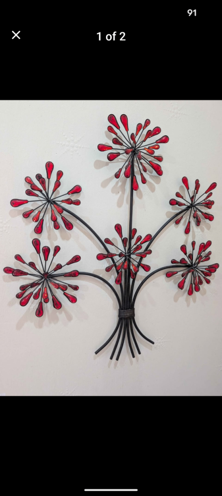 Pretty, light reflective Red glass, faux copper,  one nail/screw hang, Wall art 25" L by 23" W, appx