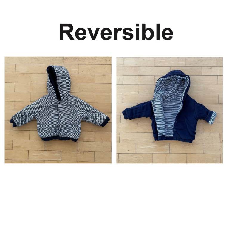 Petit Bateau Reversible Baby Jacket padding hood Navy Blue 18m