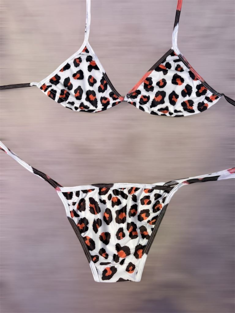 New Leopard Print Bikini Set - White, Black & Orange Size S, M, L