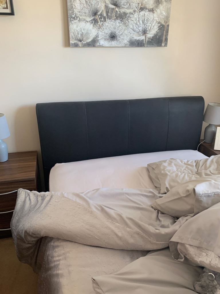 Brown Leather Double Bed and Sealey Mattress