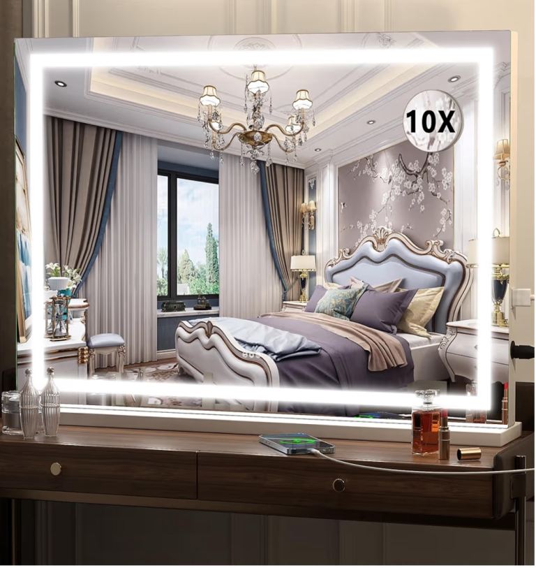 Vanity Mirror, 80 x 58cm LED Makeup Mirror, led lighting, Touch Screen Control Square White