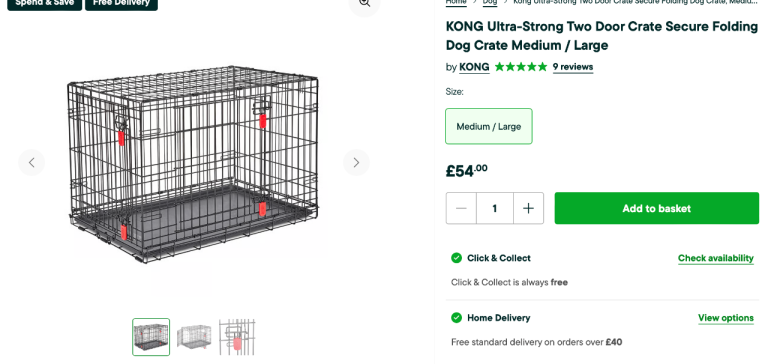 Free! KONG Ultra-Strong Two Door Crate Secure Folding Dog Crate Medium / Large