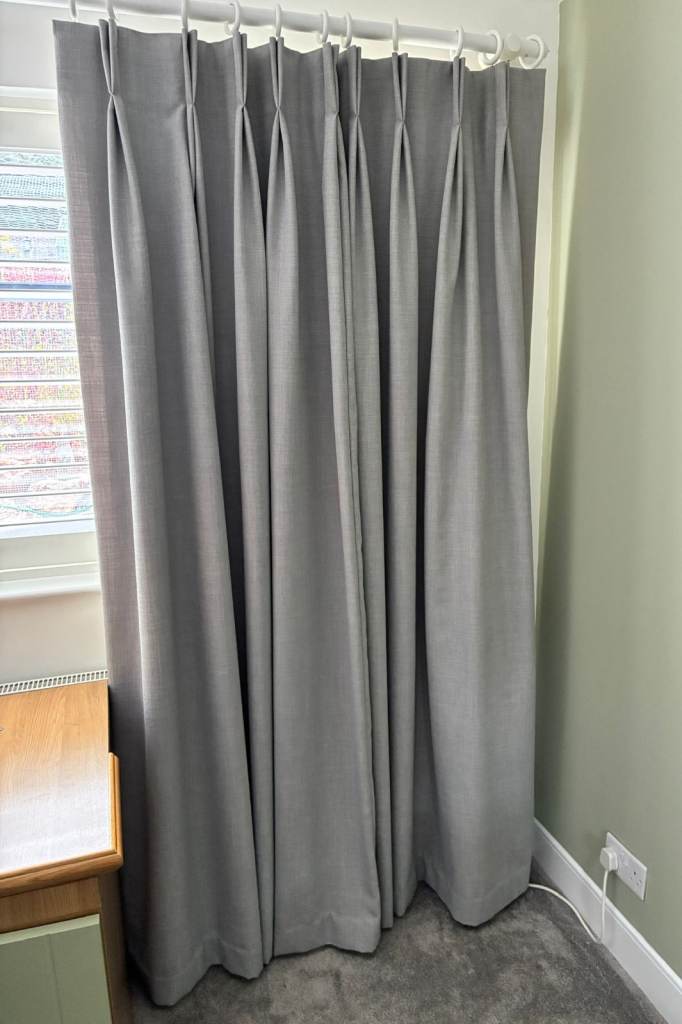 Pair of Grey Double Pencil Pleat Blackout Curtains – 210cm Drop