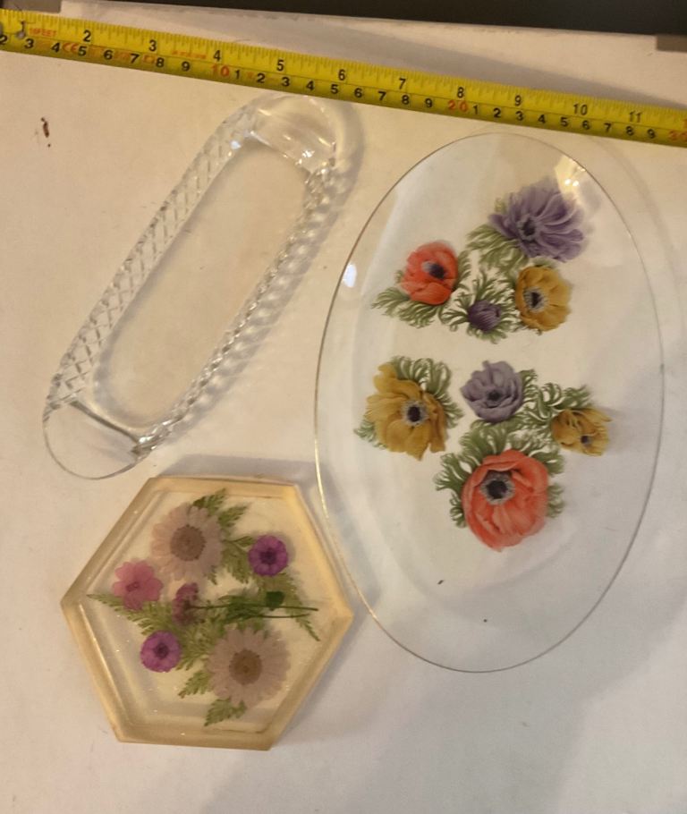 Three pretty glass dish trays