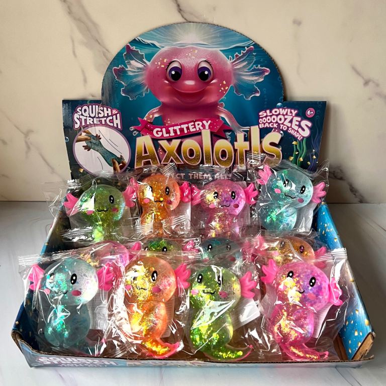 Squishy Stretchy Glittery Axolotls - 12 Pack Display Box | in Great ...