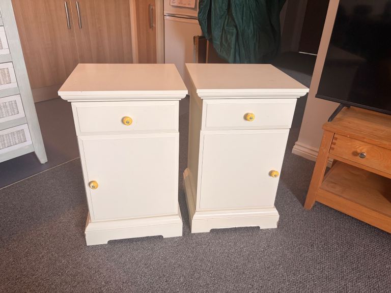 Pair of Cream Bedside Tables with Storage
