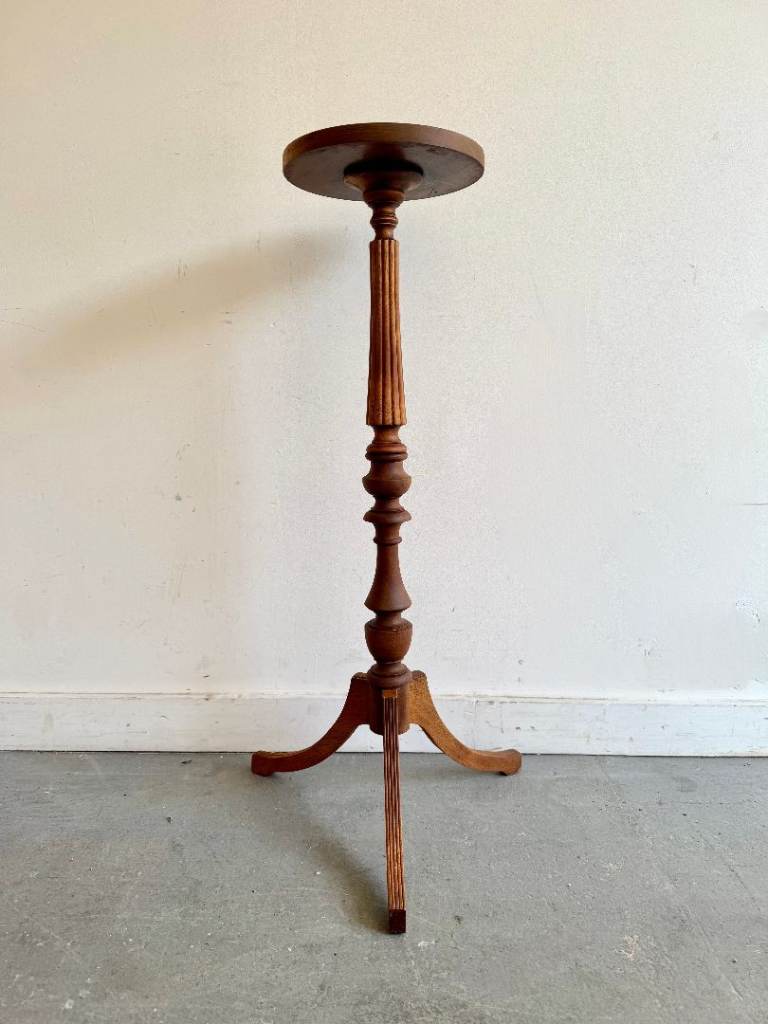 Vintage Wooden Plant Stand Reeded with Tri Legs