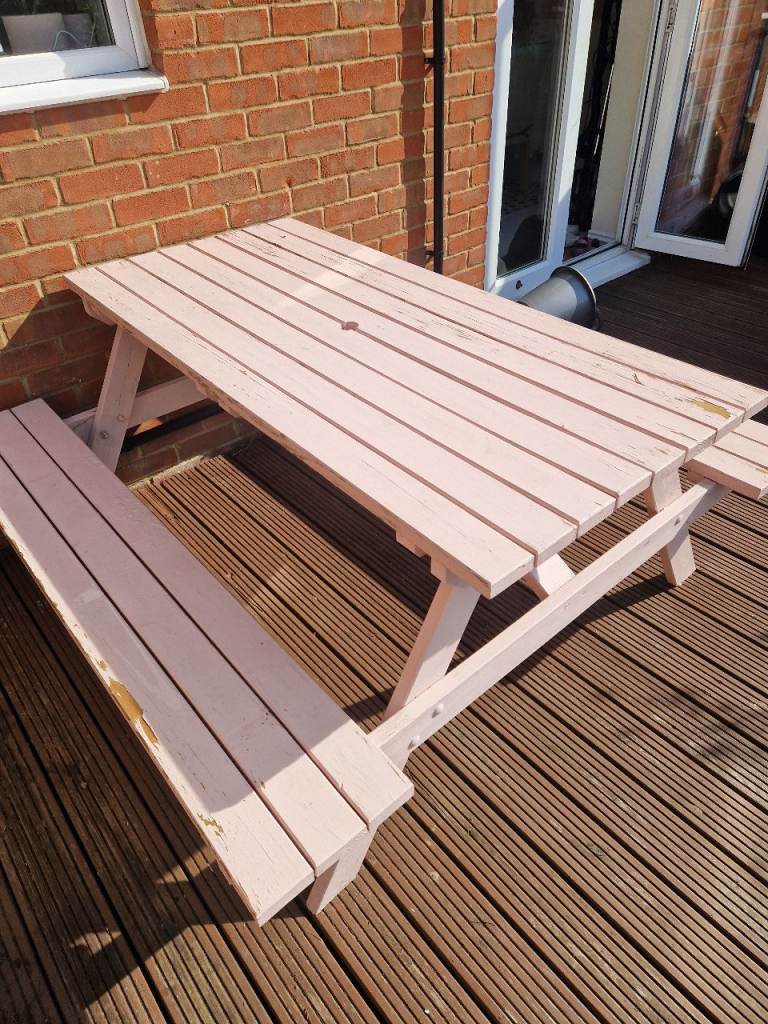 Wooden Picnic Table and Benches – Fair Condition