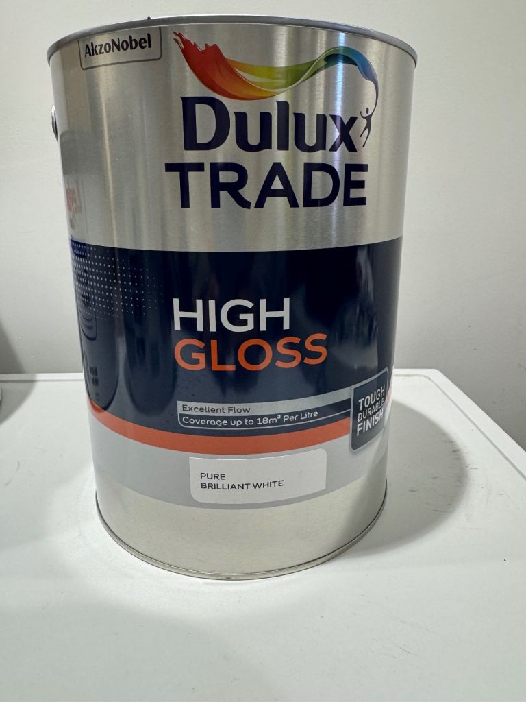 5ltr Dulux TRADE High Gloss Paint - Pure Brilliant White 
