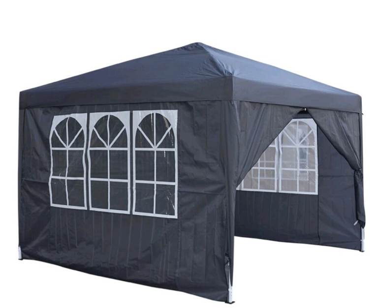 New 3x3 Waterproof Grey Pop Up Garden Gazebo Marquee Tent With Four Sides