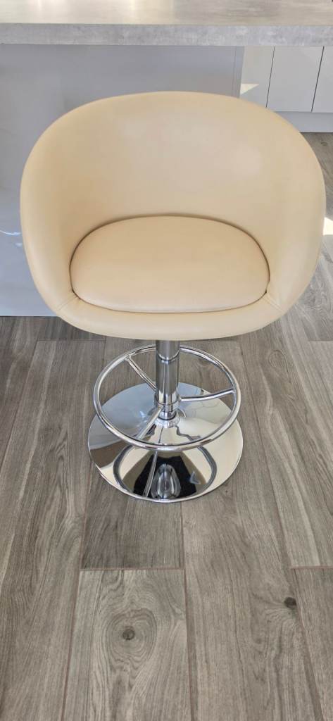 Cream Faux Leather Adjustable Swivel Bar Stool