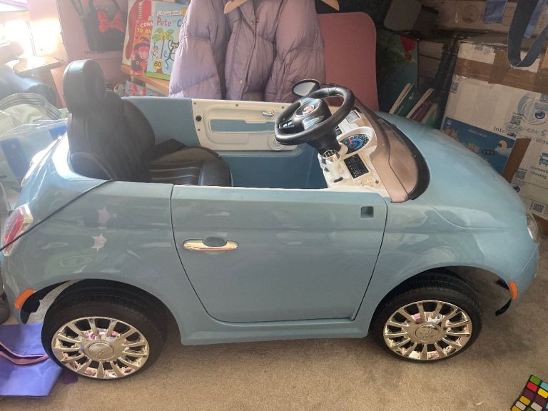 Kids Fiat 500 Style Ride-On Electric Car – Blue, Good Condition