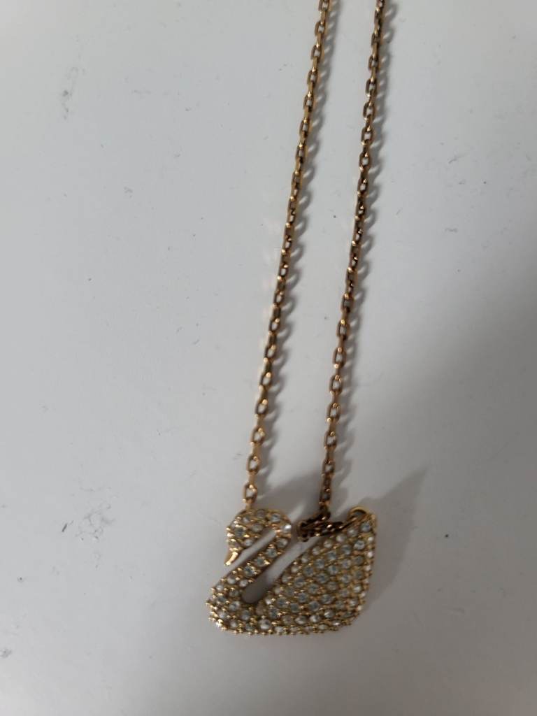 Swarovski Swan Necklace - Gold Tone, Good Condition