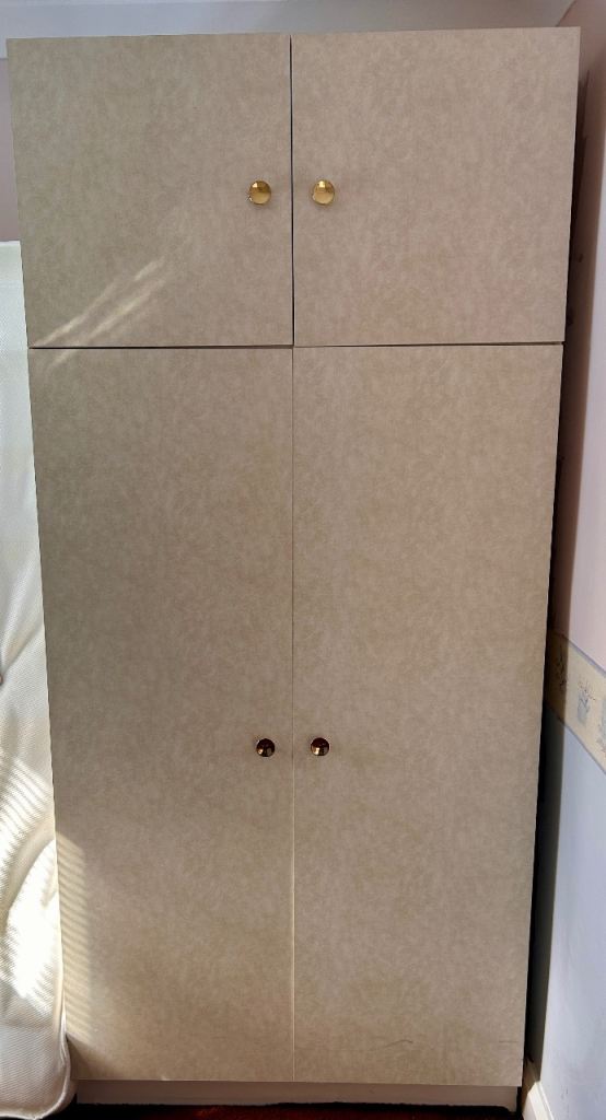 Tall Light Grey Double Wardrobe with Top Cupboards